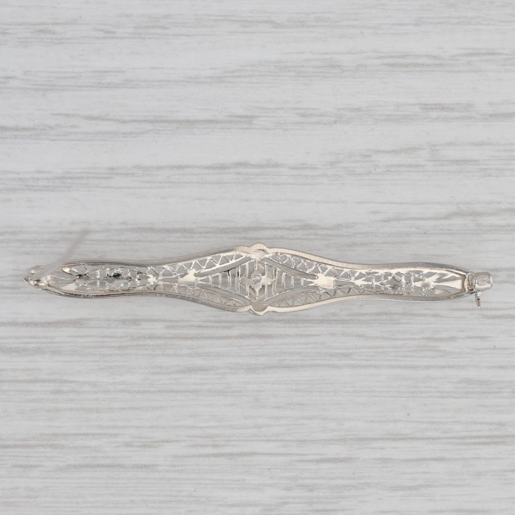 Gray Krementz Vintage Diamond Filigree Bar Brooch 10k 14k White Gold Pin