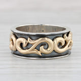 Light Gray Ornate Scroll Work Ring 14k Gold Sterling Silver Size 8 Band