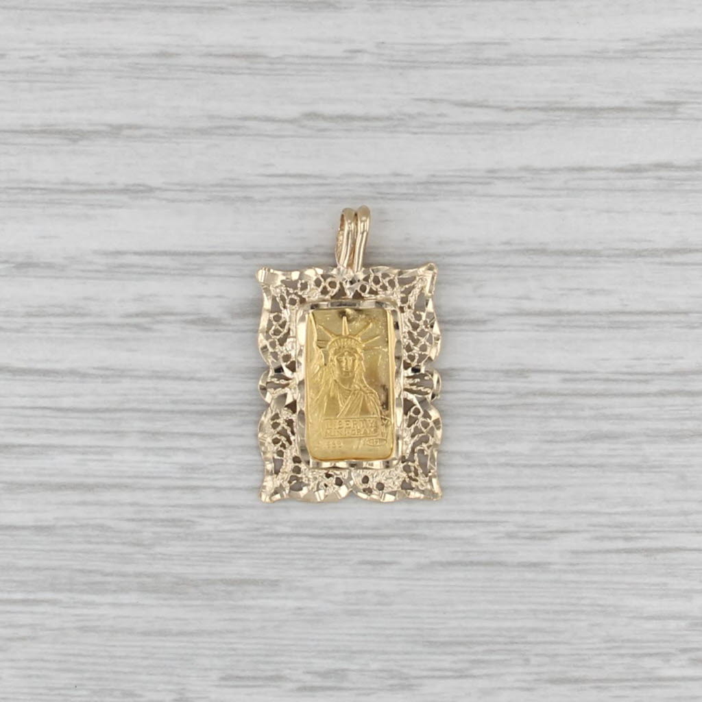 Credit Suisse 1985 Liberty Mini-Gram Gold Bar Pendant 14k 999 Yellow Gold