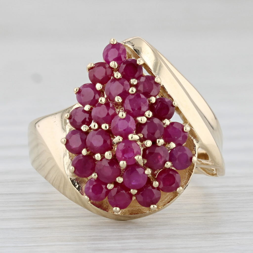 Light Gray 2ctw Ruby Cluster Ring 10k Yellow Gold Bypass Cocktail Size 9