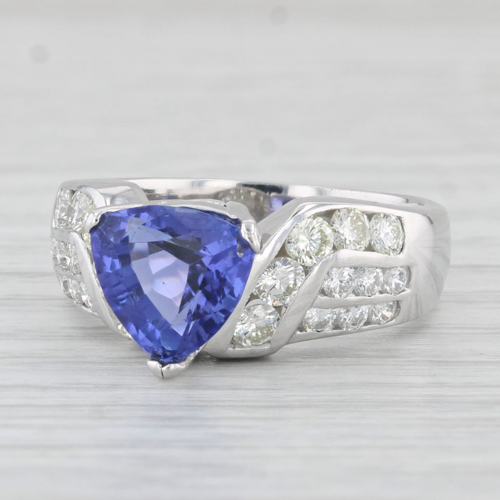 Light Gray 3.30ctw Trillion Tanzanite Diamond Ring 14k White Gold Size 7.75