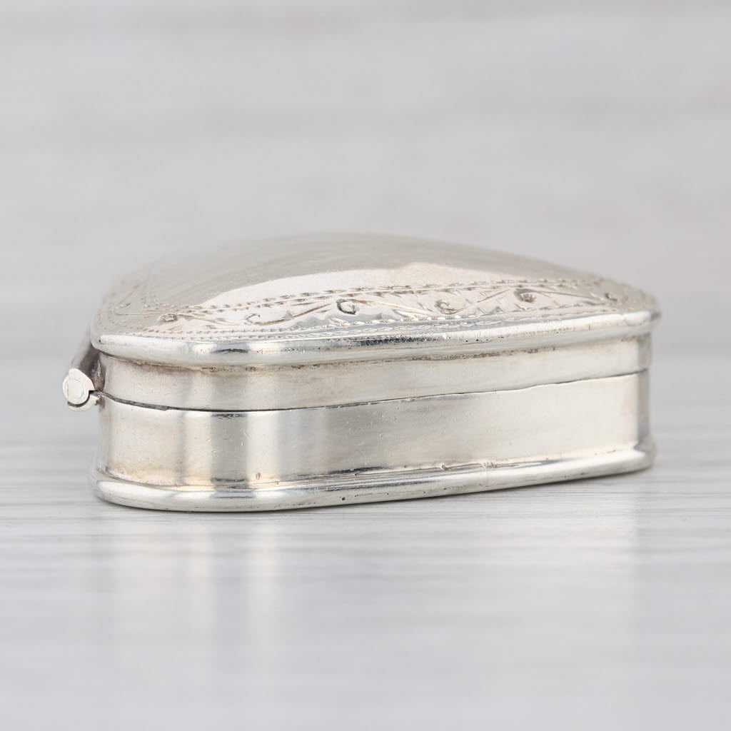 Sterling Silver Snuff / Pill Box Engravable Floral Border Vintage Opens