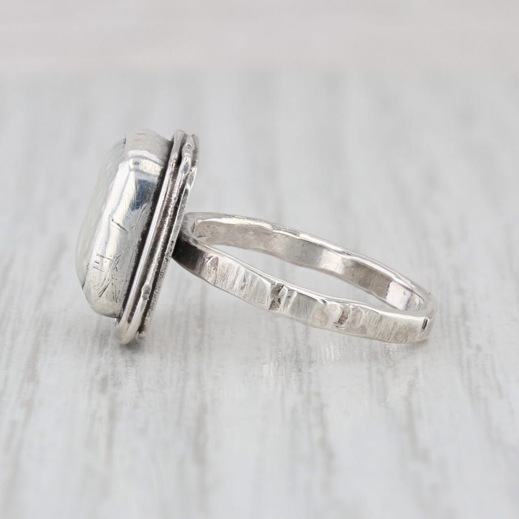 Bezel Set Cultured Pearl Solitaire Ring Sterling Silver Size 6.5