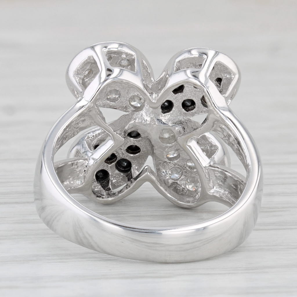 Gray 0.50ctw Black White Pave Diamond Flower Ring 14k White Gold Size 7 Cocktail