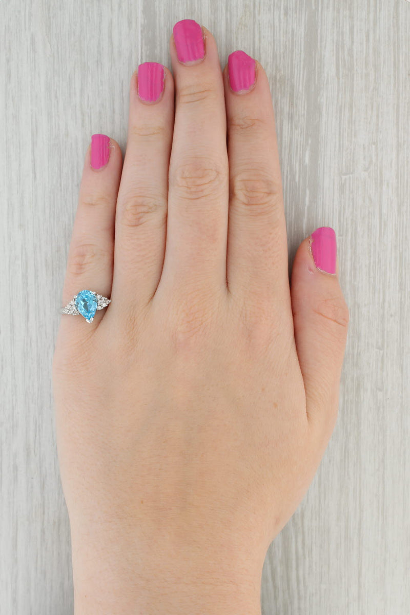 2.56ctw Pear Blue Topaz Diamond Ring 14k White Gold Size 6.75 Teardrop