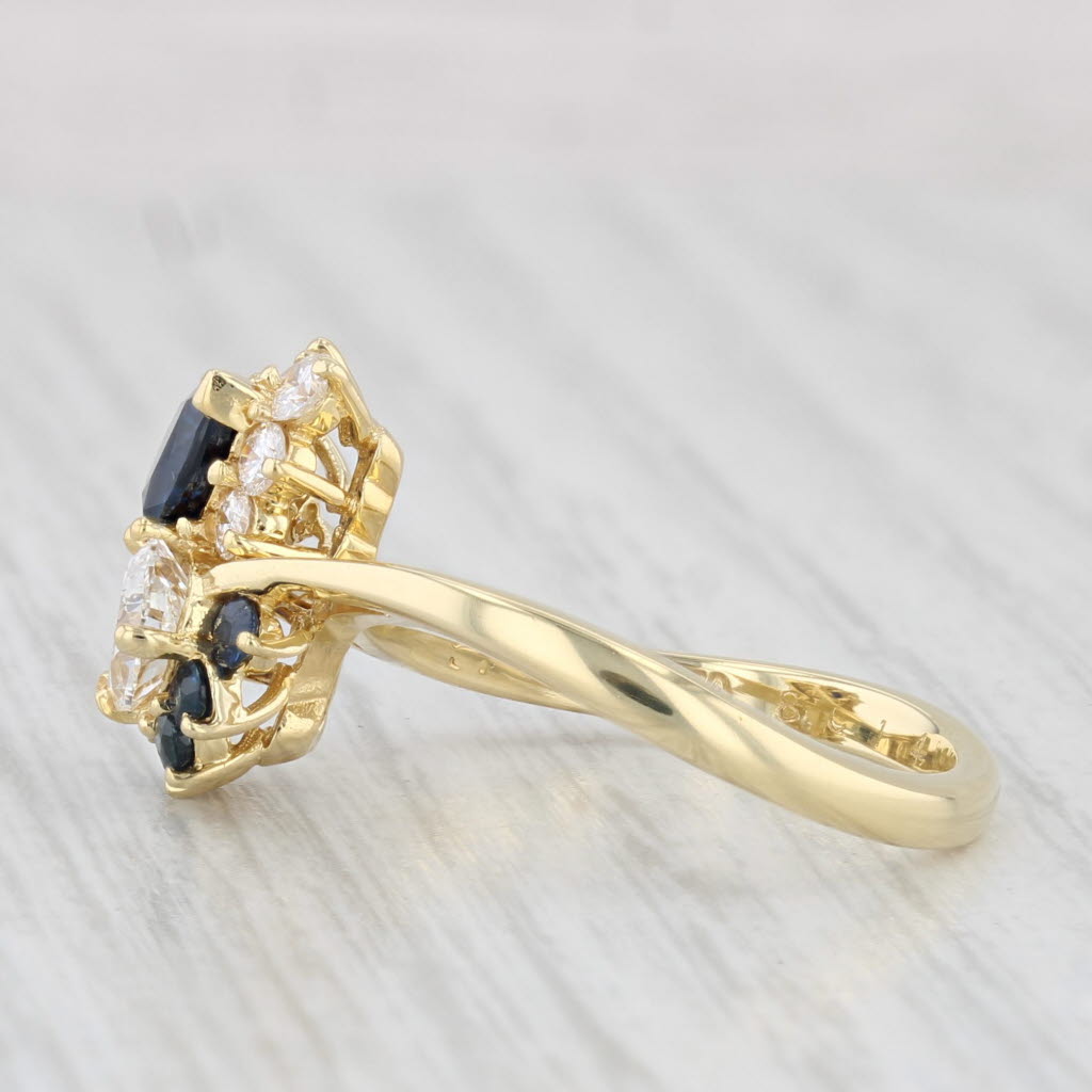 Light Gray 1.43ctw Diamond Blue Sapphire Bypass Ring 18k Yellow Gold Size 6.25