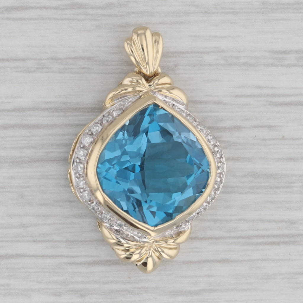 Gray 3.30ctw Blue Topaz Diamond Pendant 14k Yellow Gold