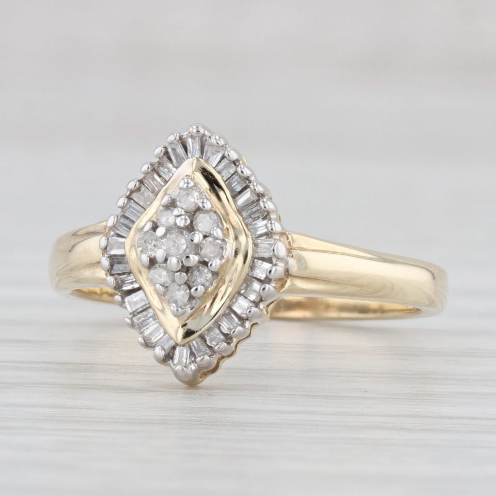 Light Gray 0.19ctw Diamond Cluster Halo Ring 10k Yellow Gold Size 7.75