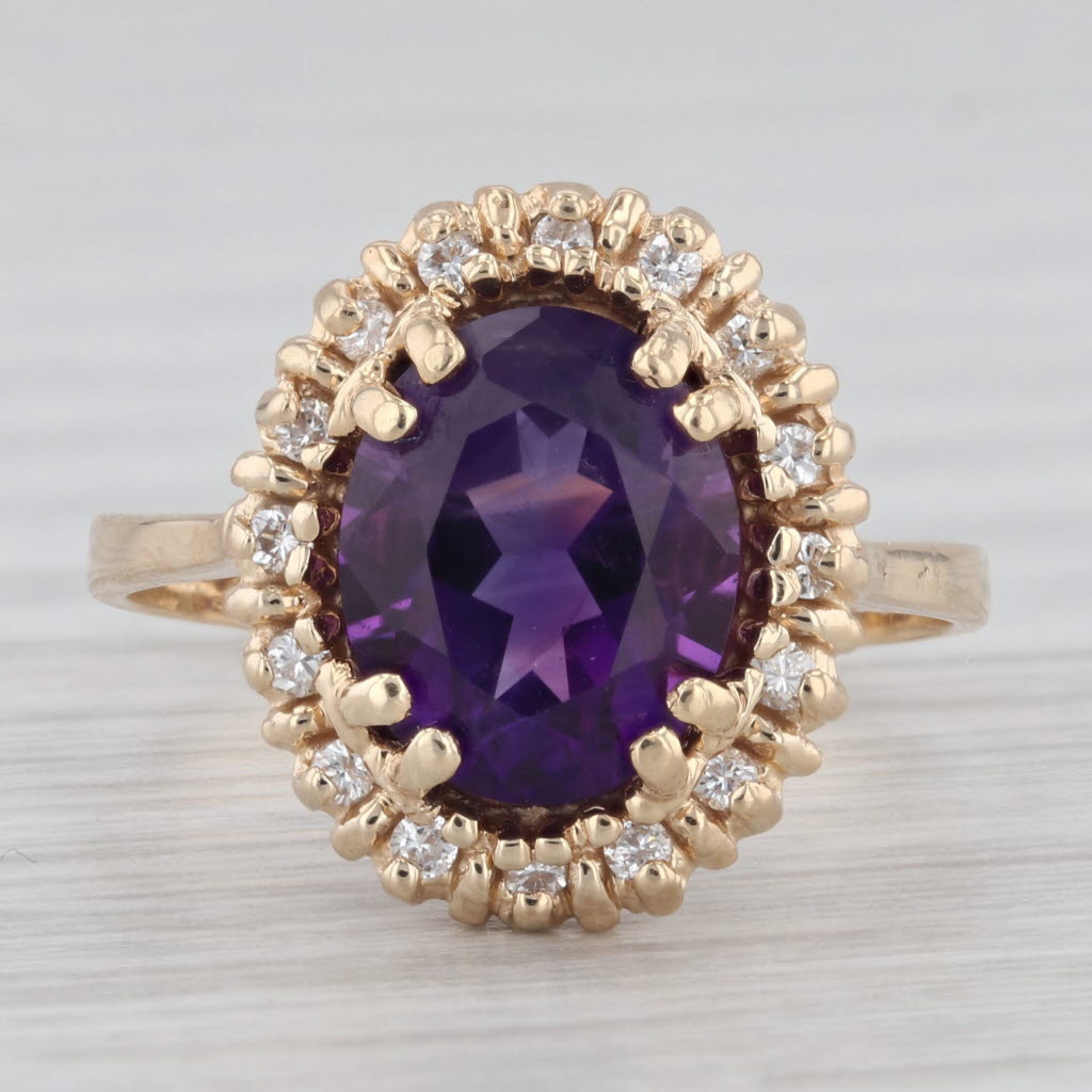 Light Gray 2.62ctw Oval Amethyst Diamond Halo Ring 14k Yellow Gold Size 7.25