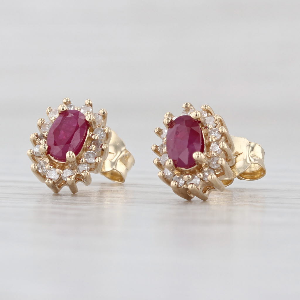 0.74ctw Ruby Diamond Halo Stud Earrings 14k Yellow Gold Studs
