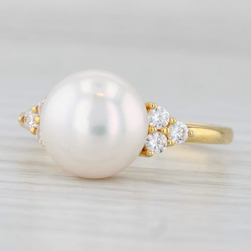 Light Gray Cultured Pearl Cubic Zirconia Ring Sterling Silver Gold Vermeil Size 9.25