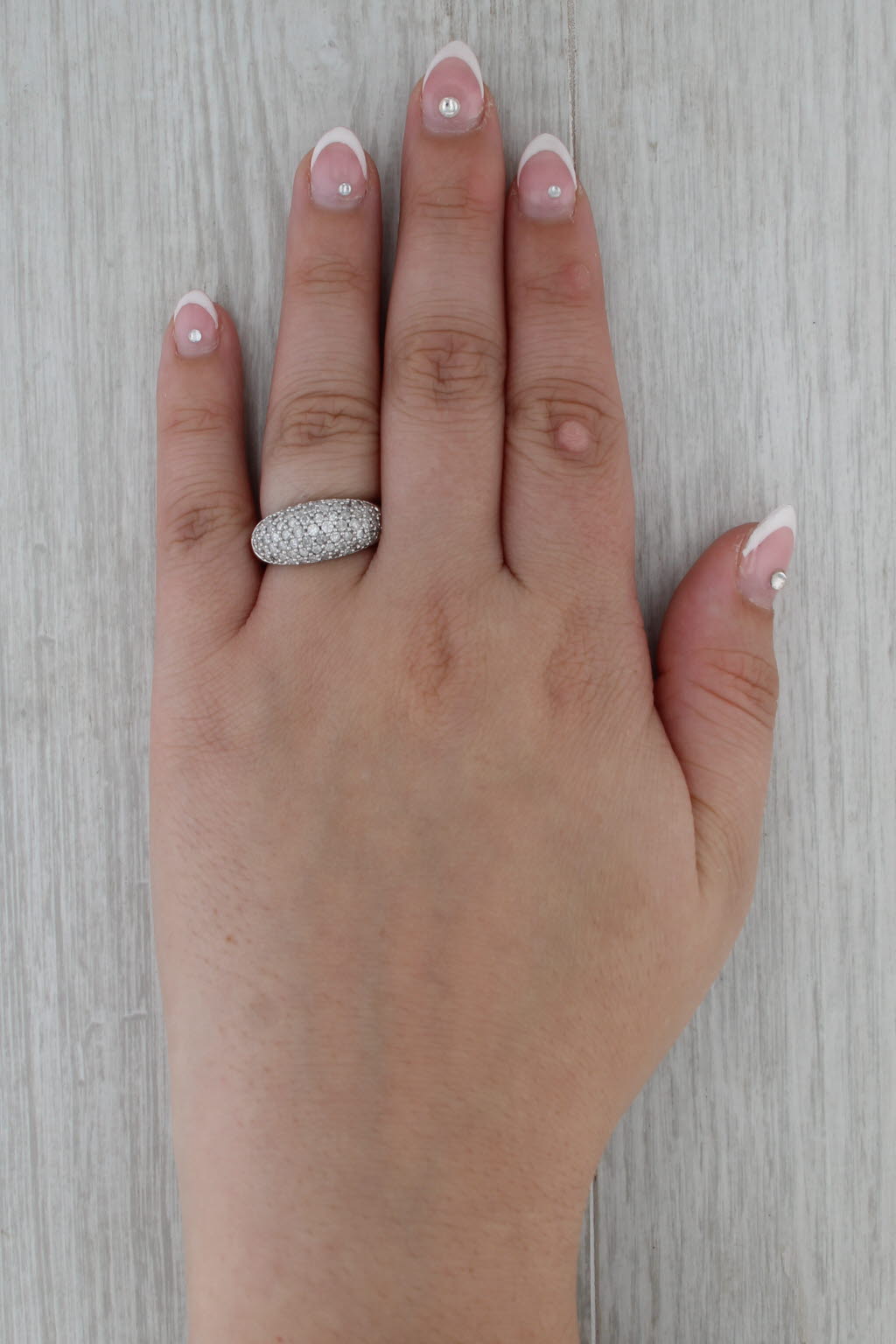 1ctw Pave Diamond Domed Ring 14k White Gold Size 7