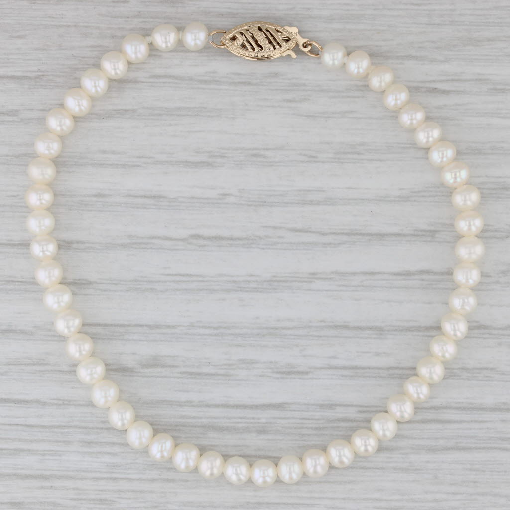 Gray Cultured Pearl Single Bead Strand Bracelet 14k Gold 7.25"