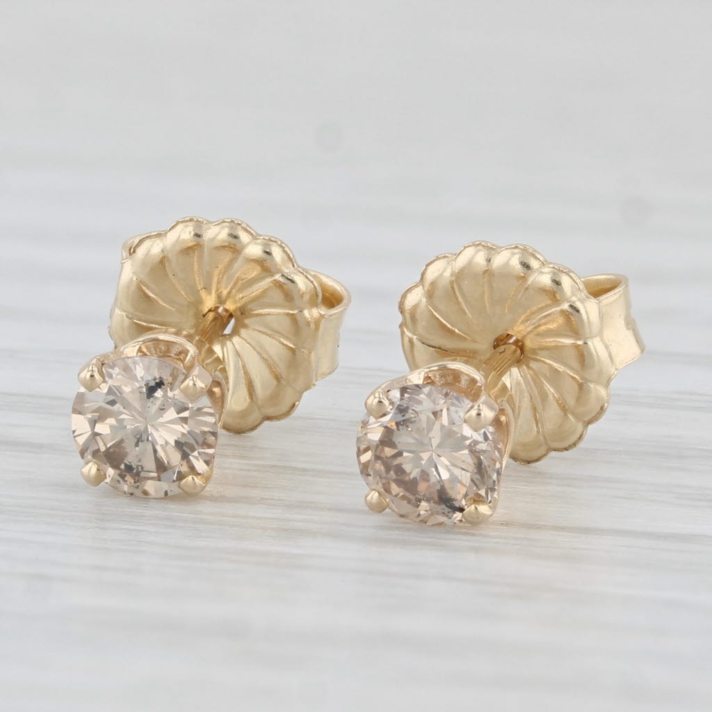 Light Gray 0.70ctw Diamond Stud Earrings 14k Yellow Gold Round Solitaire Studs