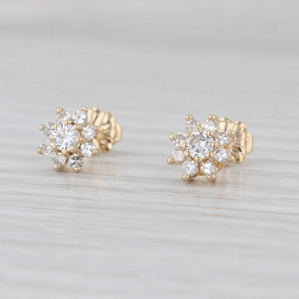 0.42ctw Diamond Flower Halo Stud Earrings 14k Yellow Gold Round Studs