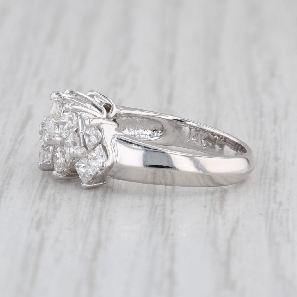 1.54ctw Princess Diamond Cluster Ring 14k White Gold Size 5.5
