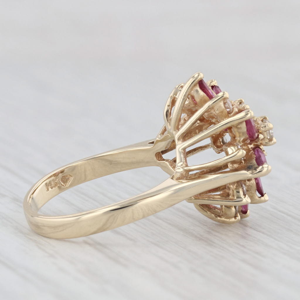 Light Gray 1.26ctw Ruby Diamond Flower Cluster Ring 14k Yellow Gold Size 7.25 Cocktail