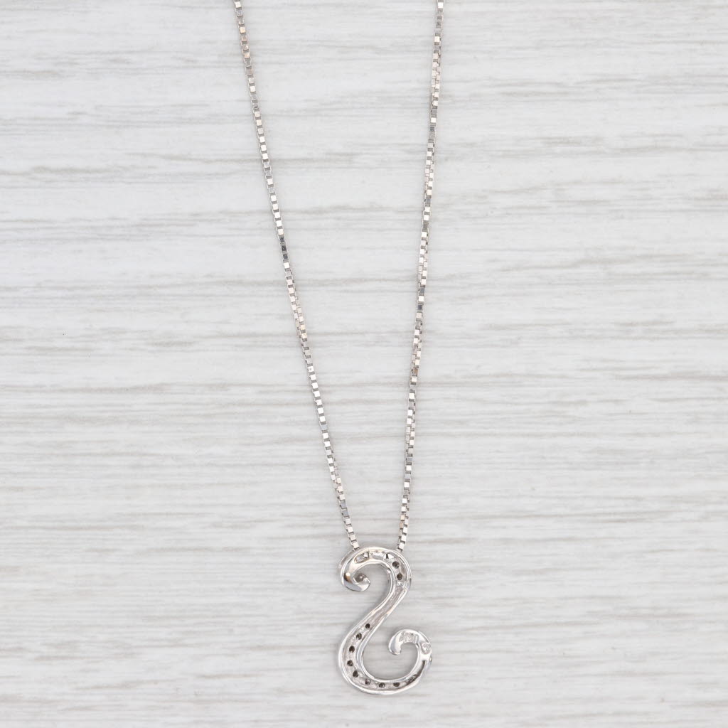 Light Gray 0.10ctw Diamond Letter S Pendant Necklace 14k White Gold 20.25" Box Chain