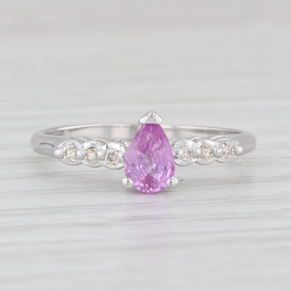 Light Gray 0.56ctw Pink Pear Sapphire Diamond Ring 14k White Gold Size 5.5