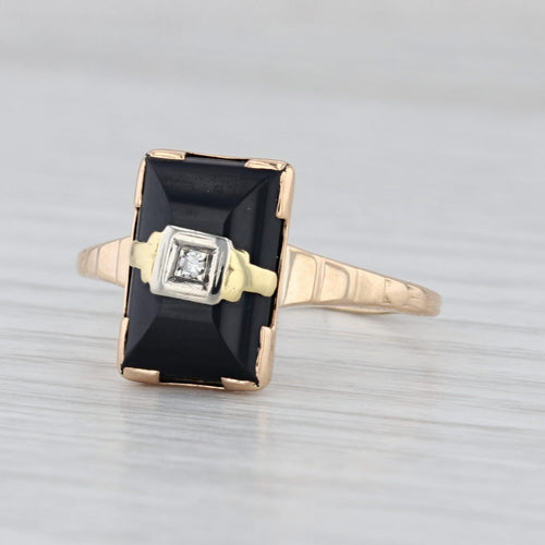 Vintage Onyx Diamond Ring 10k Yellow Rose Gold Size 9.25 Signet