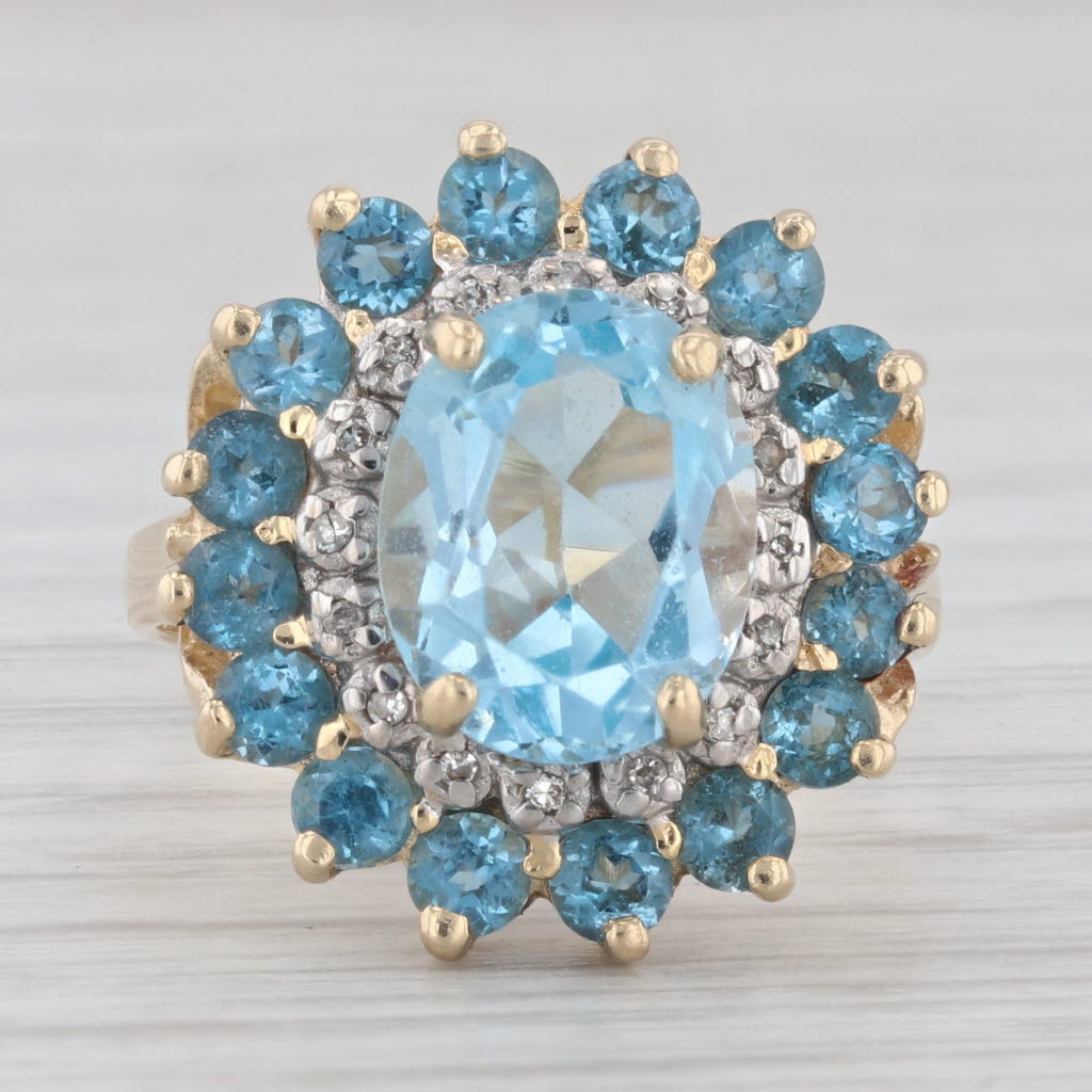 Light Gray 5.05ctw Blue Topaz Diamond Halo Ring 14k Yellow Gold Size 6.5