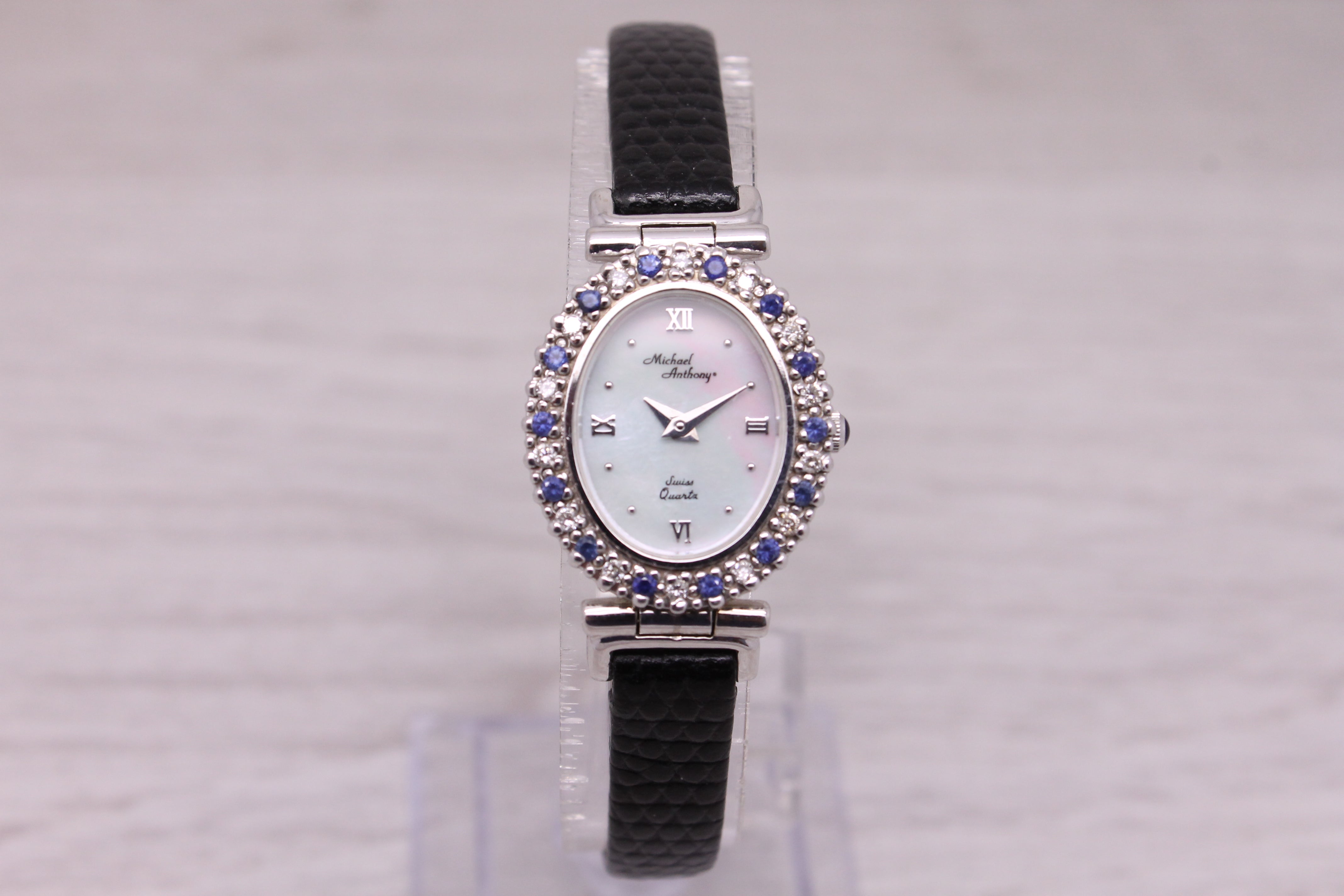 Gray Michael Anthony 14k White Gold Diamond & Sapphire Ladies Quartz Watch MOP Dial