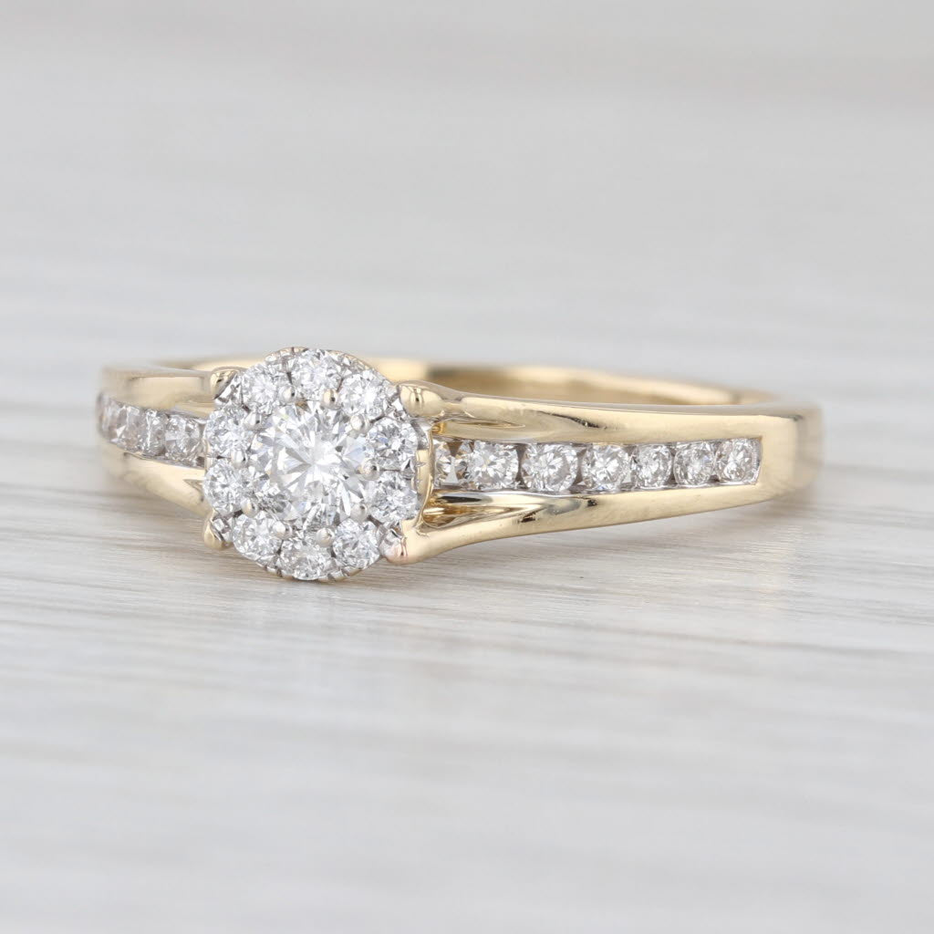 0.56ctw Diamond Cluster Engagement Ring 14k Yellow Gold Size 8.5 Cathedral Band