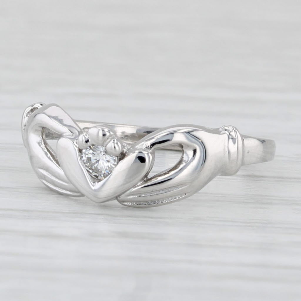 Diamond Claddagh Ring 14k White Gold Size 5.25 Irish Wedding Band