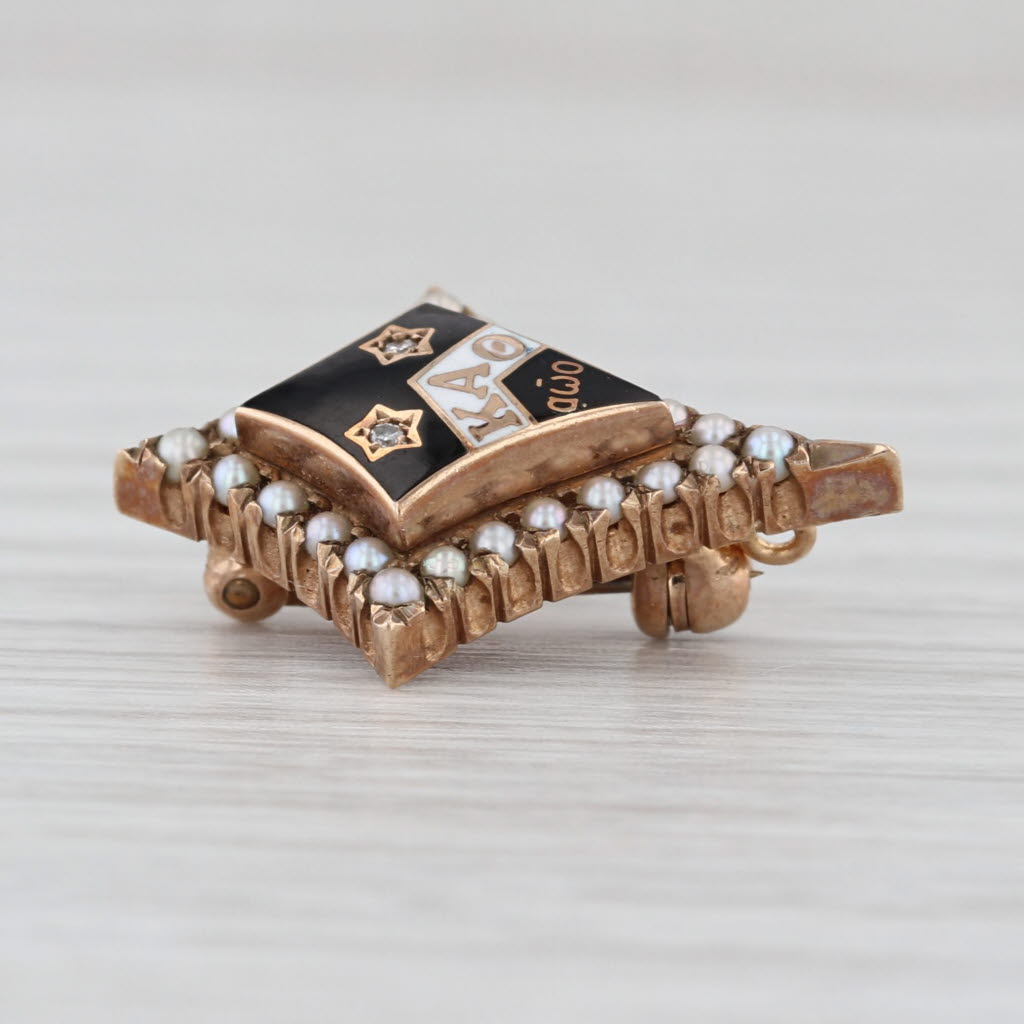 Kappa Alpha Theta Pin 10k Gold Pearls Diamond Stars Vintage Sorority Badge