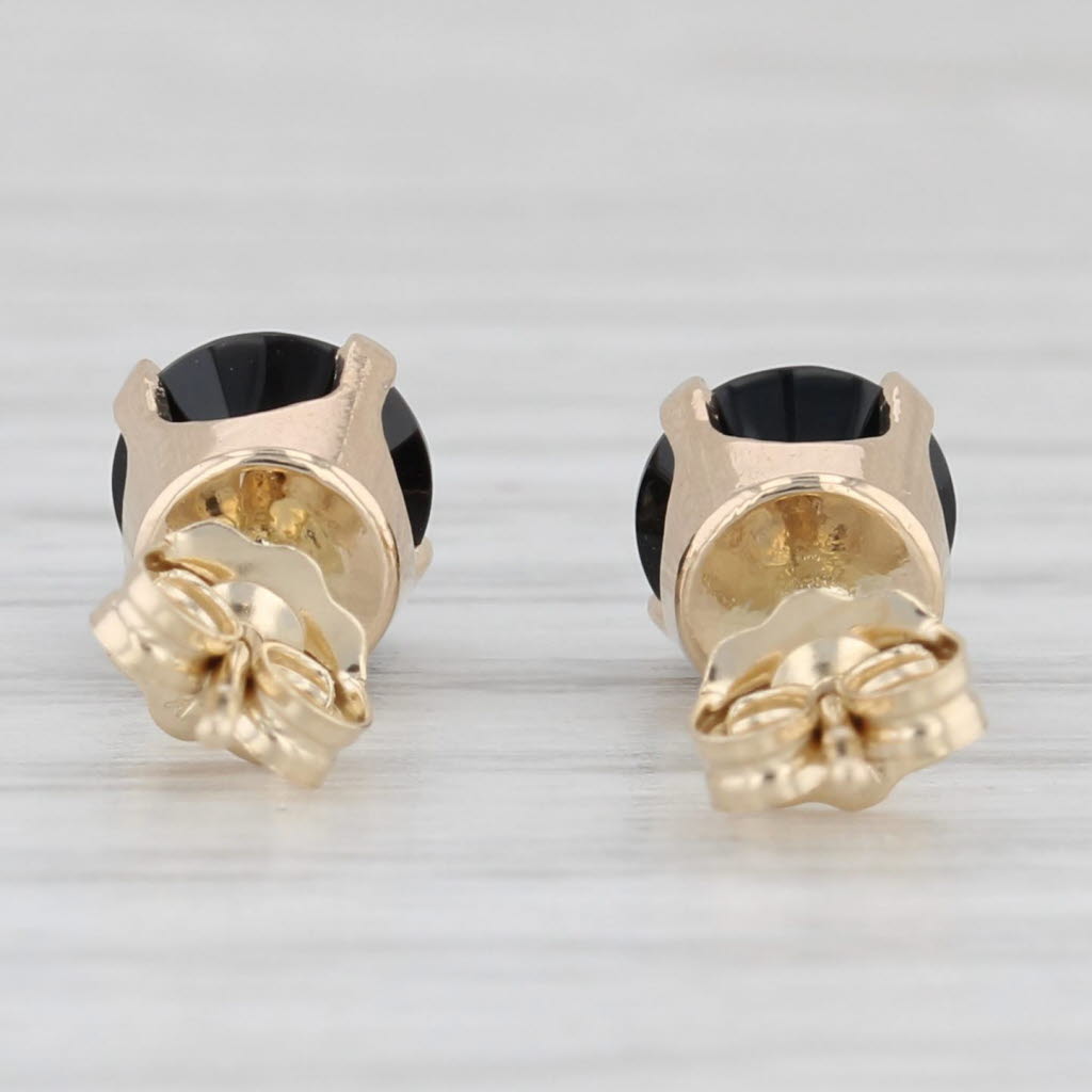 Light Gray 1.60ctw Black Cubic Zirconia Stud Earrings 14k Yellow Gold Round Solitaires