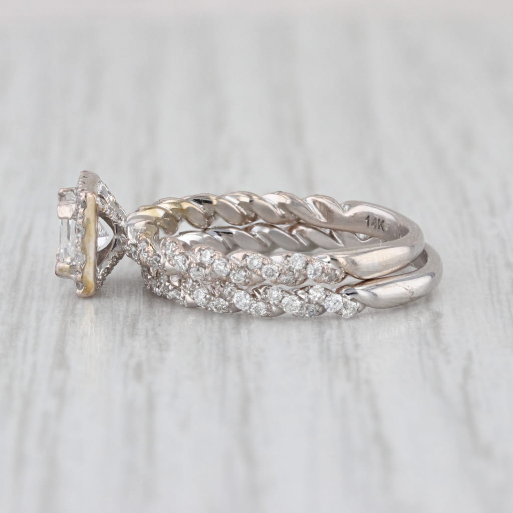 1.21ctw Diamond Halo Engagement Ring Wedding Band Bridal Set 14k Gold Size 6.5