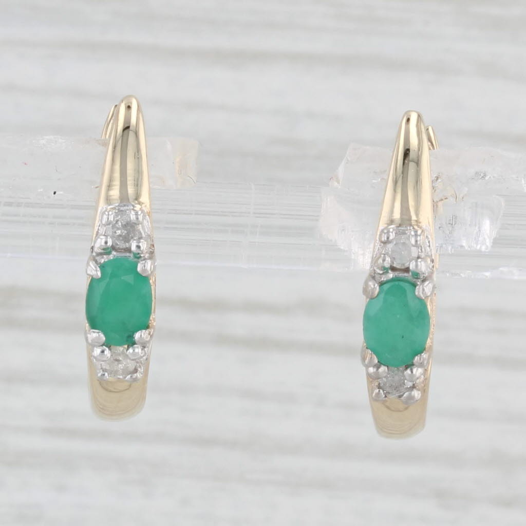 Light Gray 0.40ctw Emerald Diamond Drop Earrings 10k Yellow Gold Snap Top Posts