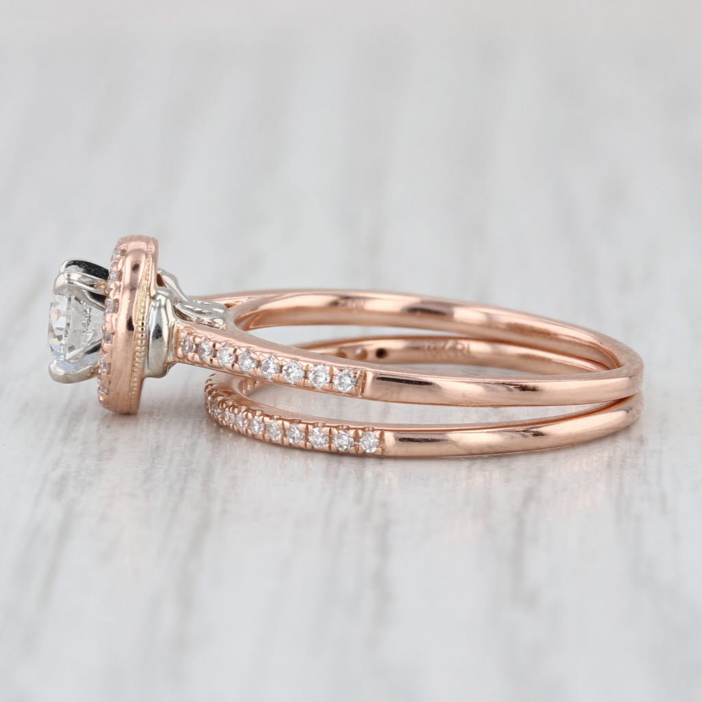 0.64ctw Round Diamond Halo Engagement Ring Wedding Band Bridal Set 10k Rose Gold