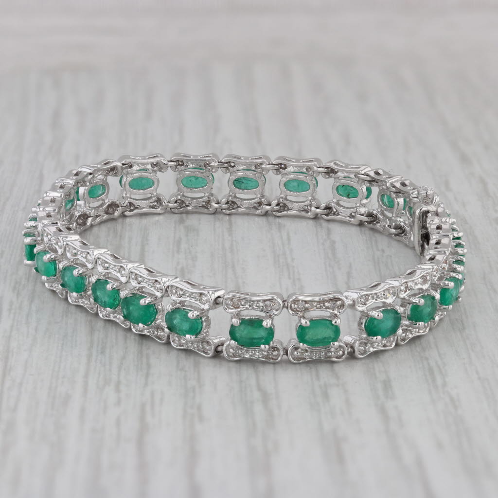 Gray 6.70 ctw Emerald Diamond 14K White Gold Tennis 7" Bracelet