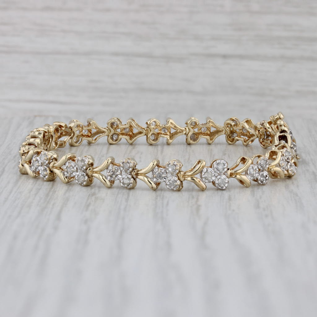 Gray 0.75ctw Diamond Clusters Tennis Bracelet 10k Yellow Gold 6.75" 6mm