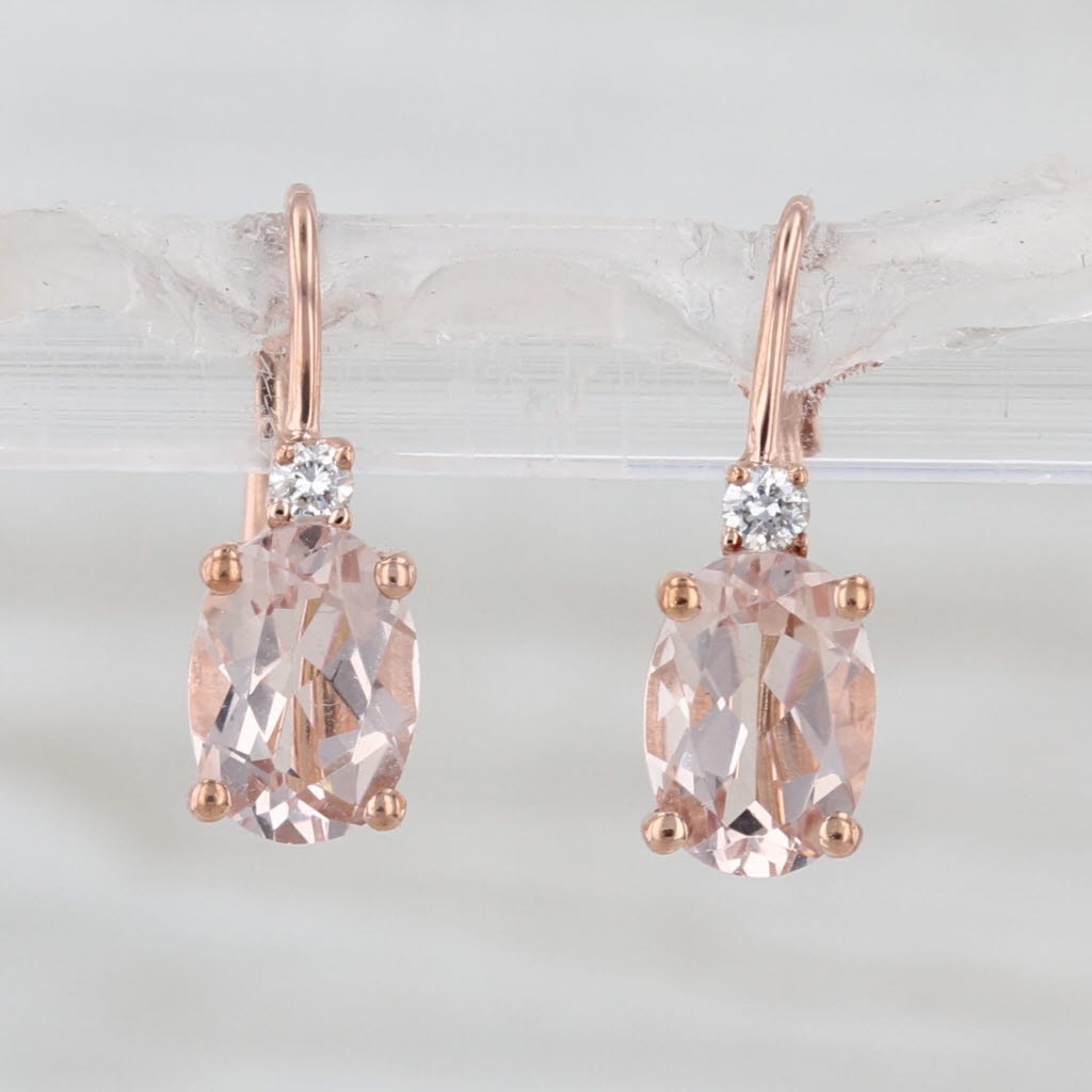 1.55ctw Morganite Diamond Drop Earrings 10k Rose Gold Lever Backs