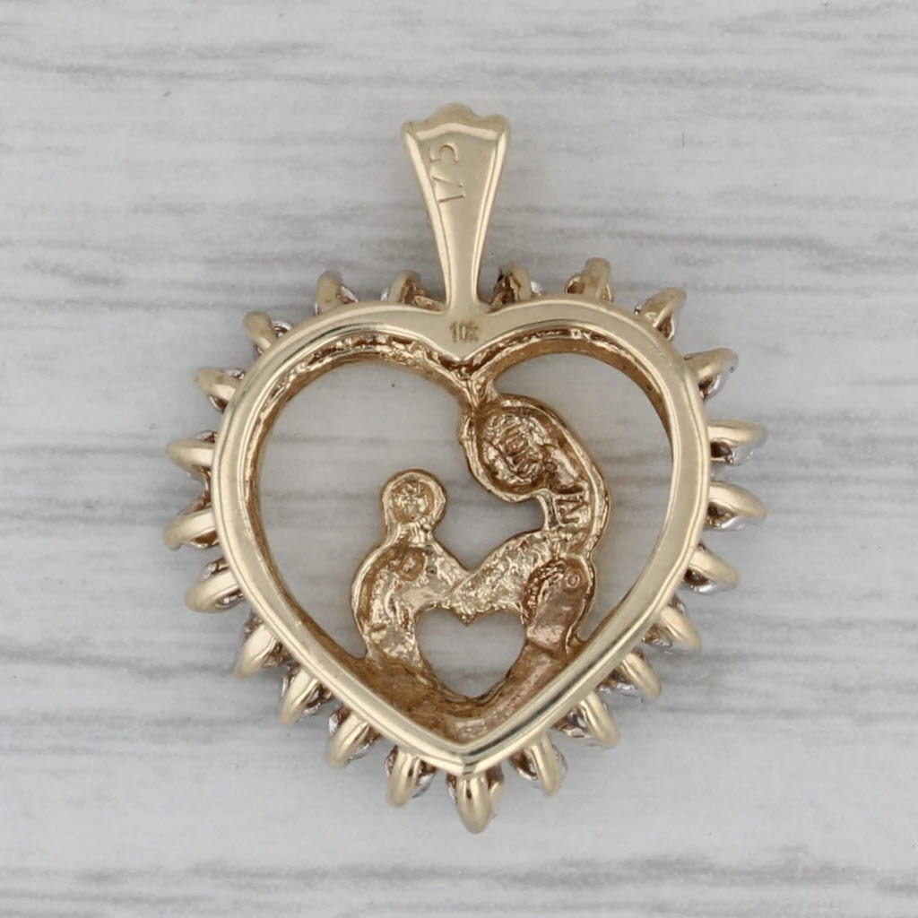 Gray 0.20ctw Diamond Framed Mother & Child Heart Pendant 10k Yellow Gold