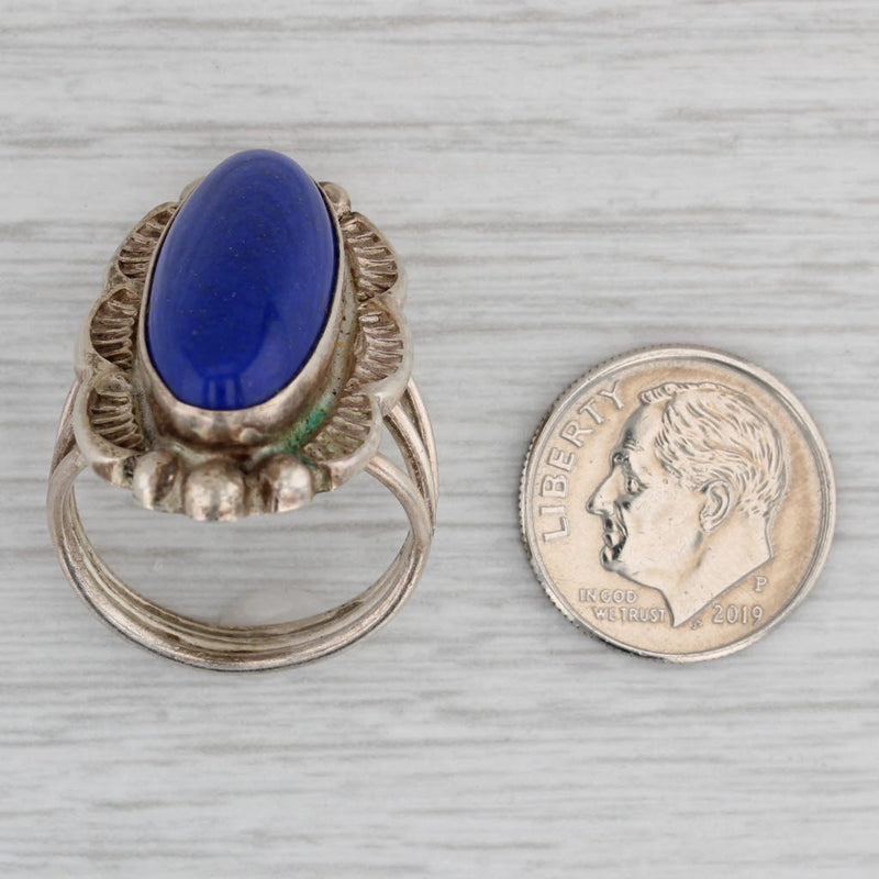 Gray Native American Oval Lapis Lazuli Ring sterling Silver Vintage Signed Size 8.5