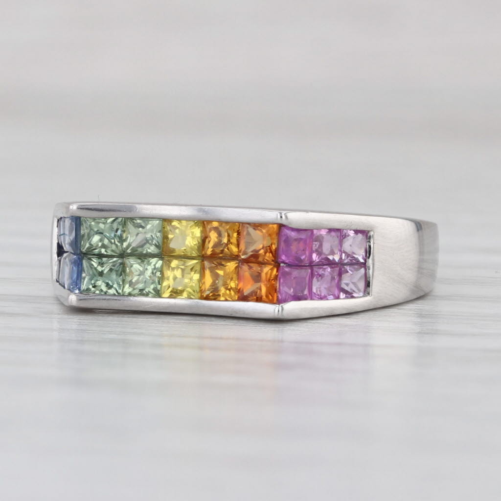 0.70ctw Rainbow Sapphire Ring 14k White Gold Size 7 Stackable