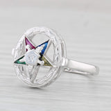 Order Eastern Star Ring 10k White Gold Glass Masonic OES Signet Ring Size 5.75