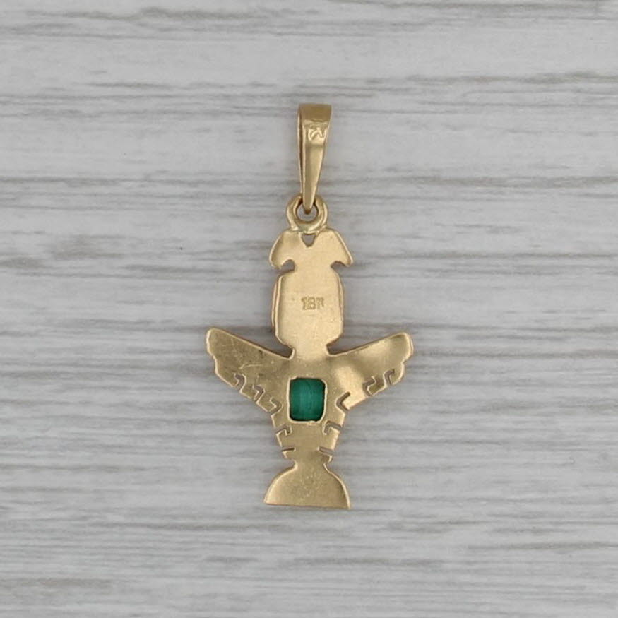 0.20ct Emerald Tribal Bird Pendant 18k Yellow Gold