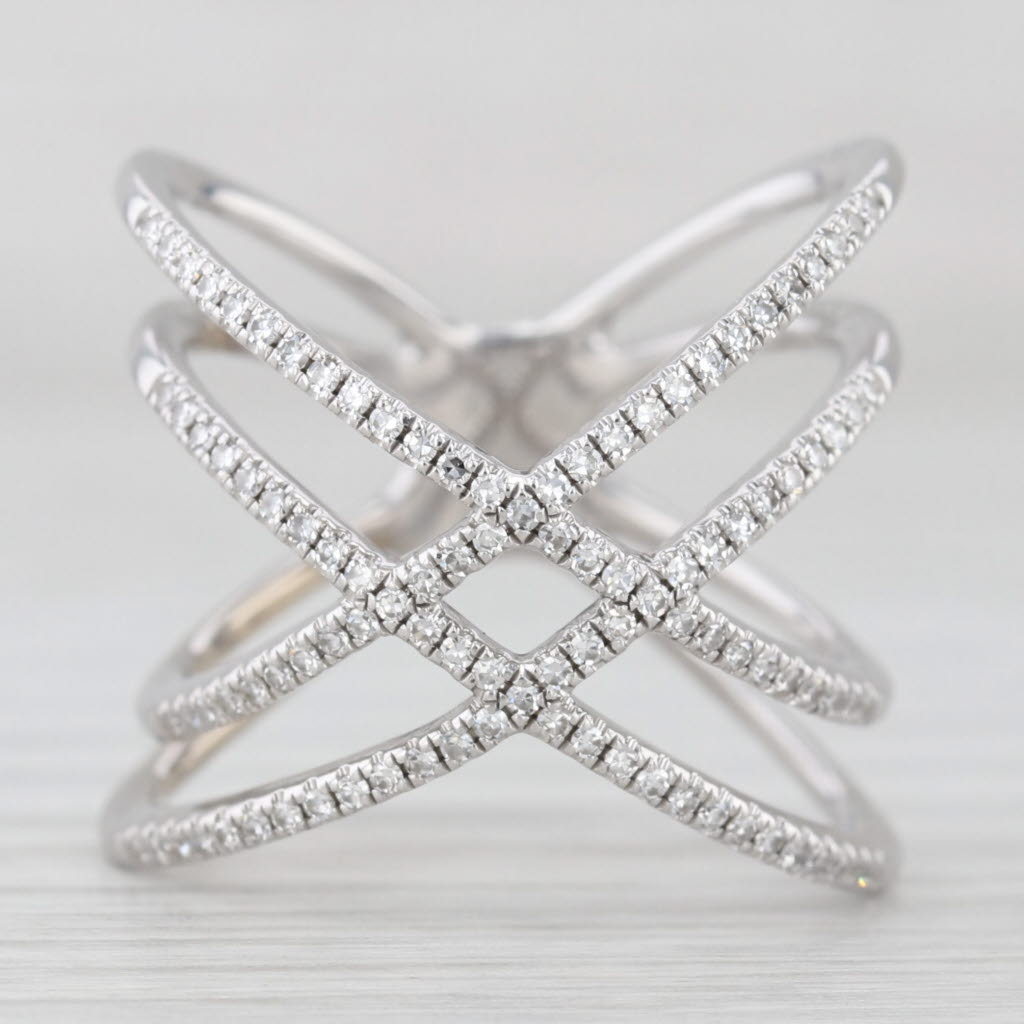 Light Gray 0.23ctw Diamond Multiband Overlay Ring 14k White Gold Size 6 Shy