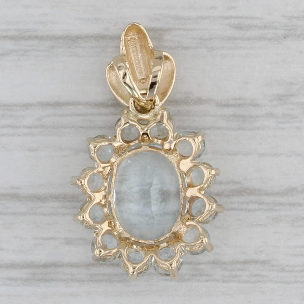 Gray 2.35ctw Aquamarine Halo Pendant 14k Yellow Gold Oval Drop