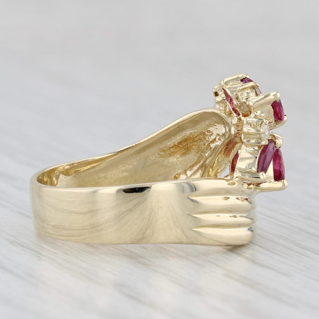 Light Gray 0.65ctw Ruby Diamond Flower Bypass Ring 14k Yellow Gold Size 6.5