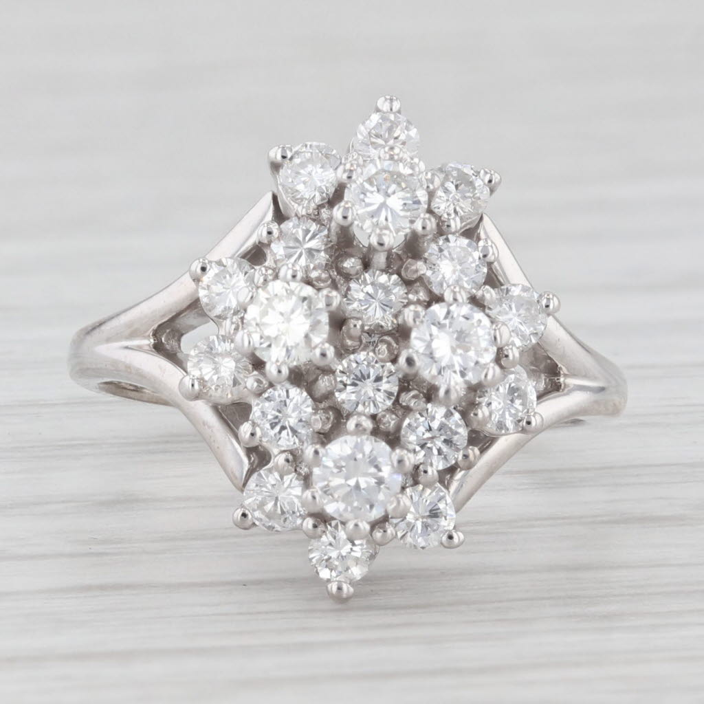 Light Gray 0.75ctw Diamond Cluster Ring 14k White Gold Size 5.5