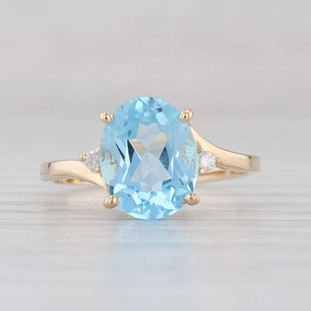 3.24ctw Blue Topaz Diamond Bypass Ring 14k Yellow Gold Size 6.25