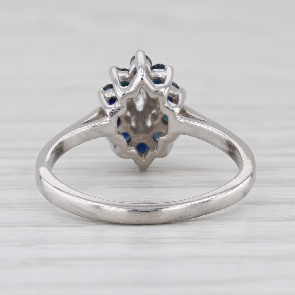 0.36tw Diamond Sapphire Halo Ring 10k White Gold Size 6.25