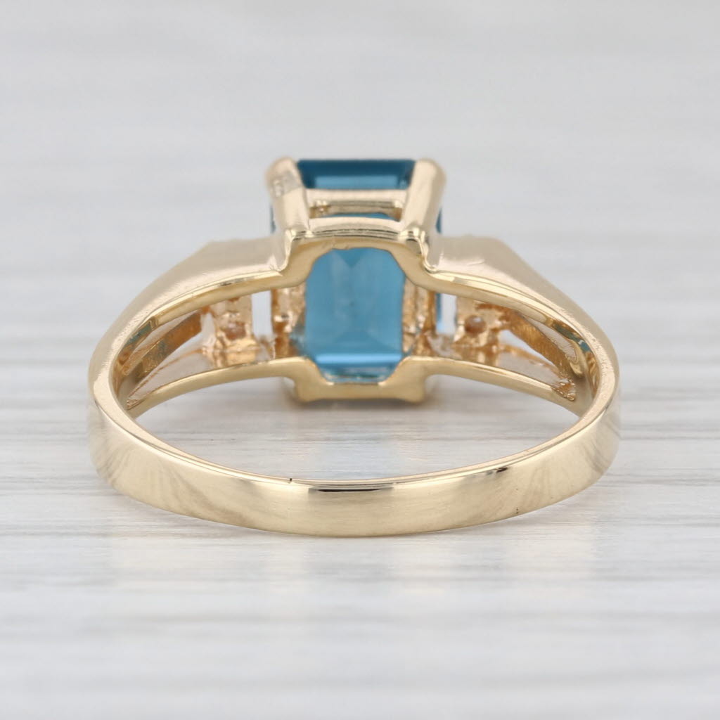 2.03ctw Emerald Cut Blue Topaz Diamond Ring 14k Yellow Gold Size 6.25