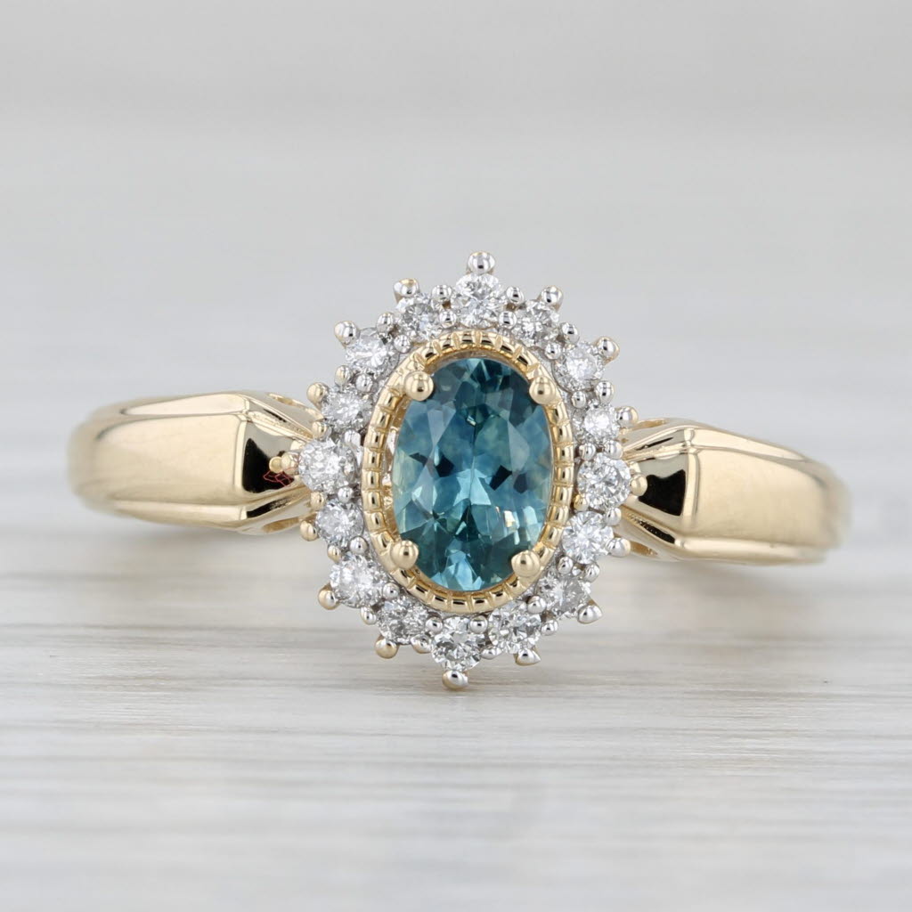 Light Gray 0.73ctw Oval Blue Sapphire Diamond Halo Ring 14k Yellow Gold Size 5 Engagement