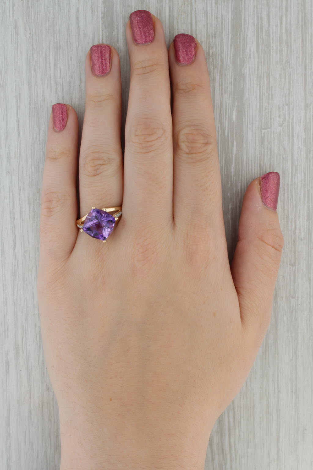 Rosy Brown 6.94ctw Amethyst Diamond Ring 14k Yellow Gold Size 10.25